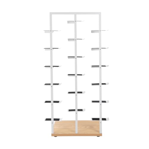 Commercial Clothing Store Shoe Rack Retail Store Shoe Display Shelf Free Standing Shoes Shelf Single Sided Shoes Racks 18 Compartments 24.25lbs Load Capacity (31.5 * 59.06in, White, Wood) - color: White, Wood