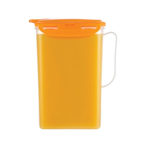 LocknLock Aqua Fridge Door Water Jug | Clear Pitcher | BPA Free Plastic Pitcher with Lid | 2 Quart Pitcher with Lid for Water, Juice, Tea & More Beverages, Orange - color: Orange, size: 64 Ounces