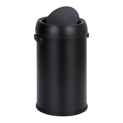 Takywep 17 Gallon/65 Liter Stainless Steel Swing Top Trash Can, Heavy Duty Round Trash Bin with Swing Lid, Commercial Large Garbage Can, Ideal for Kitchen, Restaurant, Office, Matte Black - color: Black Swing Top