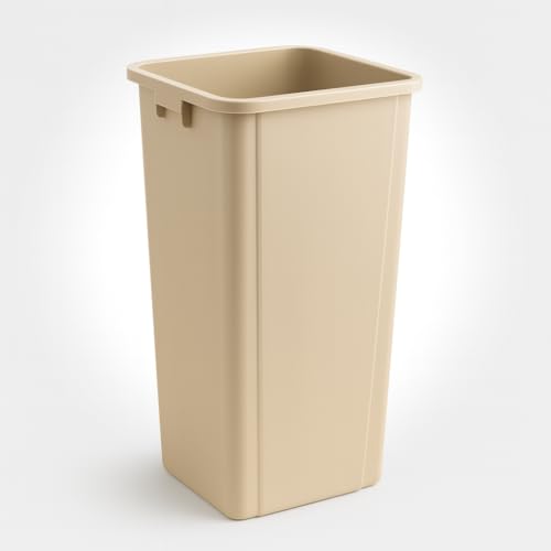 25 Gallon Beige Square Plastic Trash Can Heavy Duty | Indoor Outdoor Commercial Waste Container with Optional Lid for Restaurants, Parks, Schools, Public Spaces - color: Beige, size: 25 gallon without lid