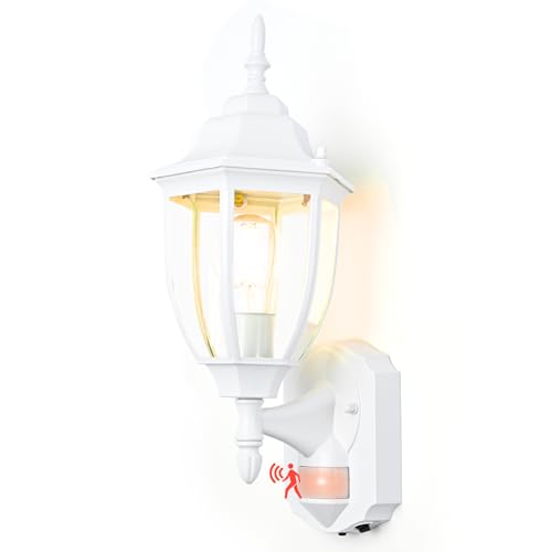 Porch Lights Outdoor Motion Sensor Wall Sconce Anti-Rust Aluminum, Exterior Outdoor Wall Lights Dusk to Dawn Porch Light Fixture Wall Mount for House Outside Patio White - color: White, size: Standard - 1 Pack