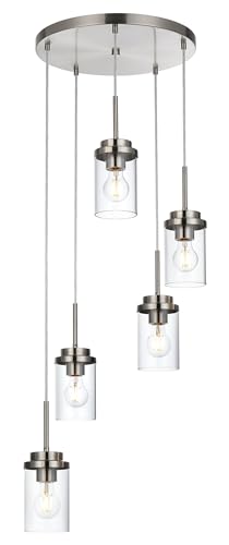 MELUCEE 5-Light Cluster Pendant Lights Stairwell Lighting Brushed Nickel - color: Brushed Nickel, size: 5 Lights-1 Pack Round