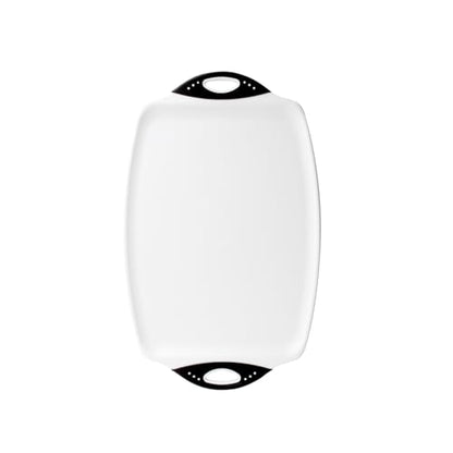 Dexas Chop & Serve Cutting Board, 12.5 x 20 Inch, Large Kitchen Prep and Serving Board with Handles, BPA-Free Dishwasher Safe, White and Black - color: White, size: 20.3"L x 12.5"W