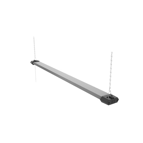 Quarterback 4FT 50W LED Shop Light Linkable with Hexagon Shade Reflector Cover Daylight White 5000K Pull Chain Plug in Workshop Fixture for Garage Basement