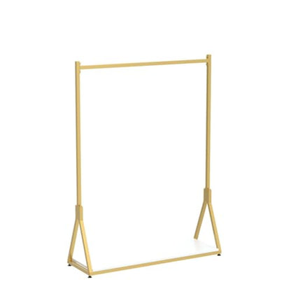 Clothing Store Modern Simple Metal Rolling Garment Rack with Wheels,Retail Display Rack with Wood, Single Rod Floor-Standing Hangers Dress Clothes Shelves (Gold Square Tube, 47.2 L)