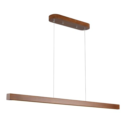31.5" Wood Linear Pendant Light – Dimmable LED Chandelier with Remote, Adjustable Modern Farmhouse Lighting for Kitchen Islands, Dining Rooms & Bars Walnut Color (19W Energy-Efficient) - color: Walnut, size: 32in