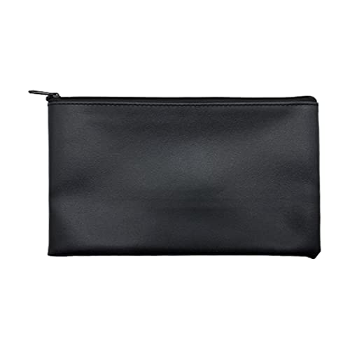 Zippered Security Bank Deposit Bag, by Better Office Products, PU Leather Cash and Coin Utility Pouch Bank Envelopes with Zipper (Black) - color: Black