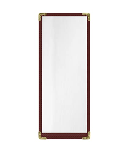 Goodsmart Restaurant Menu Covers - 25 Pack Burgundy 1-Page/2-View 4.25" x 11", Top-Loading Vinyl Menu Holders with Clear Sleeves, Double-Stitched Edge, Leather-Style Café Covers with Gold Corners - color: Burgundy, size: 1 Page / 2 Views - 4.25" x 11"