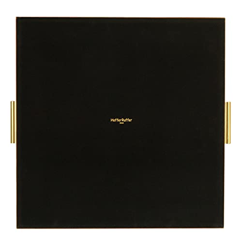 HofferRuffer Extra Large Square Serving Tray, Elegant Faux Leather Ottoman Tray with Gold Hardware Handles, Serve Tea, Coffee or Breakfast in Bed, 24 x 24 inches (Brown Shagreen) - color: Brown Shagreen, size: 24" x 24" x 2"