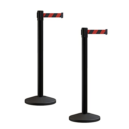 Crowd Control Warehouse RBB-100 Retractable Belt Stanchion Barriers, 2 Pack - color: Black and Red Diagonal, size: 7.5 Foot