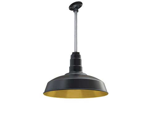 12" Sloped Stem Barn Light Pendant 16" Dome | Garage | Matte Black/Brass - color: Matte Black with Brass Interior, size: 12" Sloped Stem