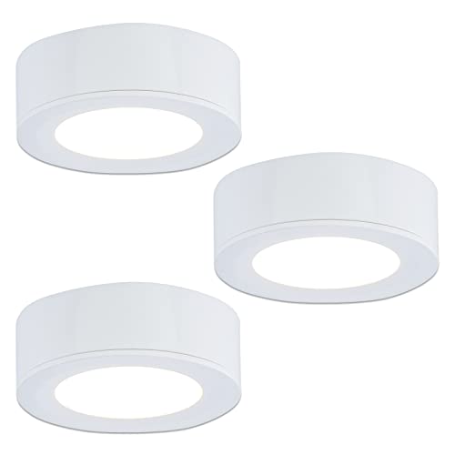 LUMILAND Wired LED Puck Lights 120V (2.7Wx3) Plug-in Lighting Warm White, LED Cabinet Light for Kitchen Can Be Surface Mount or Recess Mount, White - color: White, size: 3000K