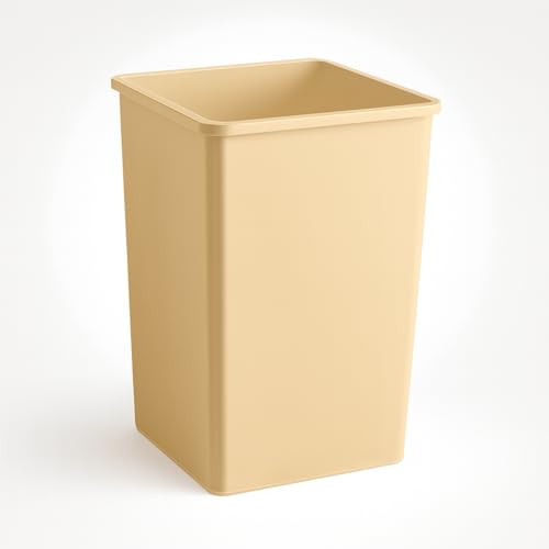 35 Gallon Beige Square Plastic Trash Can Heavy Duty | Indoor Outdoor Commercial Waste Container with Optional Lid for Restaurants, Parks, Schools, Public Spaces - color: Beige, size: 35 gallon without lid