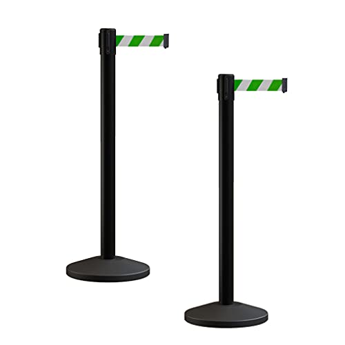 Crowd Control Warehouse RBB-100 Retractable Belt Stanchion Barriers, 2 Pack - color: Green and White Diagonal, size: 7.5 Foot