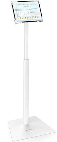AboveTEK Security iPad Kiosk Floor Stand, Anti-Theft POS Tablet Stands for Retail Business, Height Adjustable Tablet Floor Stand, 360° Swivel Universal Locking Holder Fits 9.7"-13" iPads/iPad Pro/Air - color: White