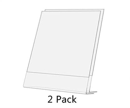Marketing Holders 2 Pack Acrylic Sign Holder for 8" x 10" Printed Media Clear Plastic Side Load Slanted Countertop Display for Reception Desks in Medical Offices Clinics and Hospitals - size: 8"w x 10"h