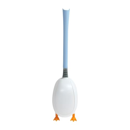 Duck-Shaped Toilet Brush Set – Flat Silicone Brush Head with Side Bristles for Deep Cleaning, Non-Stick, Hidden Plunger, Wall-Mount Holder(Blue) - color: Blue
