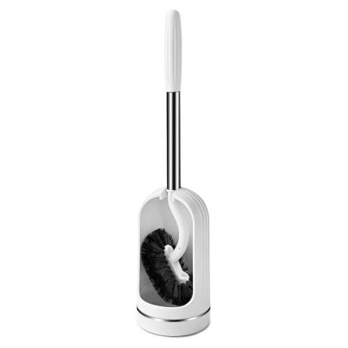 AONEZ Toilet Brush Set, Deep Under-Rim Cleaning, Vented Holder, White