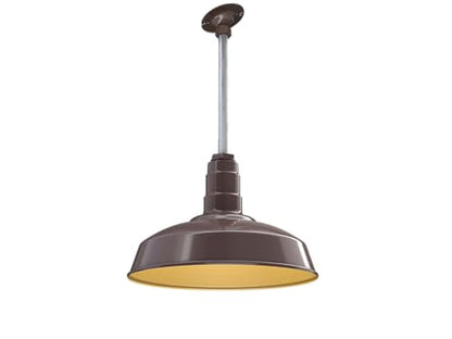 12" Sloped Stem Barn Light Pendant 16" Dome | Garage | Dark Bronze/Brass - color: Dark Bronze with Brass Interior, size: 12" Sloped Stem