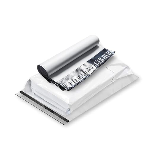 PSBM 100 PCS 10 x 13 Inch White Expansion Poly Mailer, Self Seal Expandable Gusseted Shipping Envelope, Ideal for Packing and Shipping Cloths, Documents, Books, Gifts, Jewelry and More