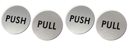 Brushed Silver Push Pull Door Signs | Set of 2 | 2" Round - Laser Engraved Acrylic | Indoor & Outdoor Signage | 3M Adhesive on Back of Sign | Ready to Hang (Pack of 2) - size: 2" Diameter (Pack of 2)
