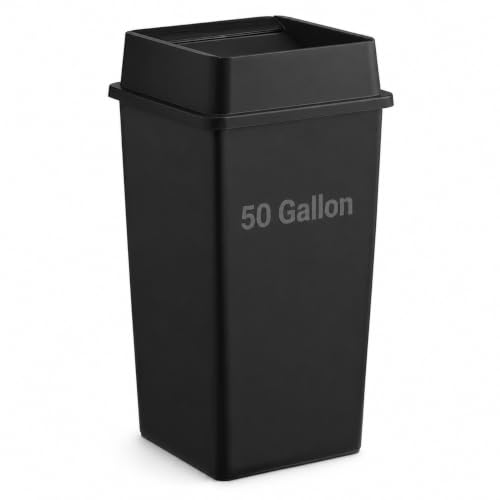 1 Pack Black 50 Gallon Heavy Duty Garbage Can with Lid, Large-Capacity Square Commercial Waste Container with Integrated Handles for Indoor Outdoor Facility and Industrial Use - color: Black, size: 50 Gallon