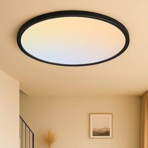 MOONSEA 20 Inch LED Dimmable Flush Mount Ceiling Light Fixture 40W Round - color: Black, size: 20 Inch