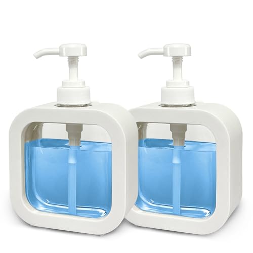 Hand Soap Dispenser for Bathroom, Modern Dish Soap Dispenser for Kitchen Sink, Liquid Soap Container with Pump, Clear Plastic Soap Pump Bottles (2 Packs,17oz, White) - color: White 500ml