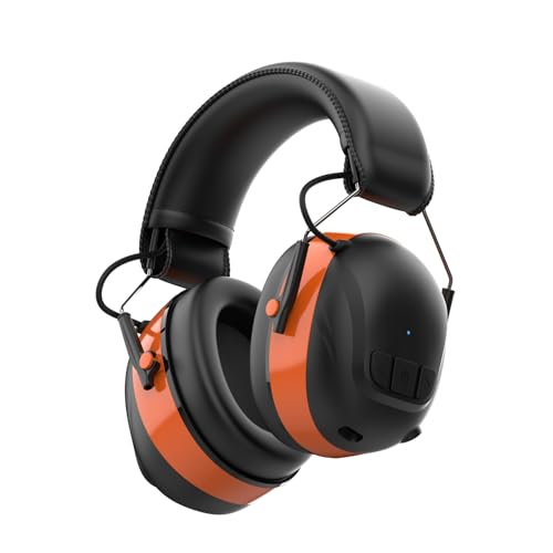 Qozybuds Bluetooth 6.0 Hearing Protection Headphones with 120H Working Time, 30dB SNR, Superior Stereo Sound Quality, Larger Buttons for Easy Operation, Safety Ear Muffs for Lawn Mowing, Workshops - color: Orange
