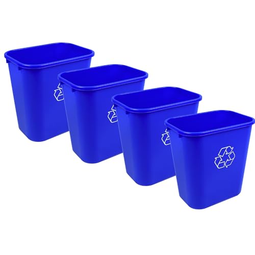 7 Gallon Blue Recycling Wastebasket Bin Plastic Trash Can | 4 PACK - size: 7 Gallon