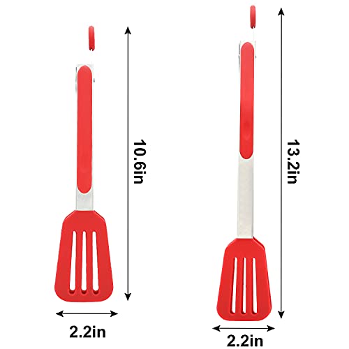Cooking Tongs 9" and 12" Stainless Steel Kitchen Silicone Serving Tongs - color: Red, size: 9 & 12 inch