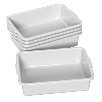 8 L Commercial Bus Tote Box, Light Grey Plastic Dish Pan 5 Pack - size: 8 L without Lid