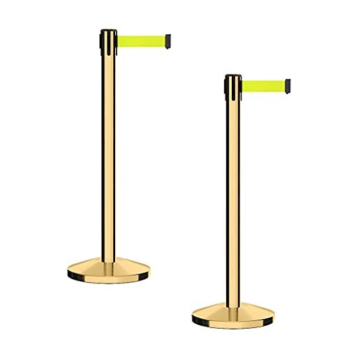 CCW RBB-100 Retractable Belt Barrier Stanchions, Fluorescent Yellow, 2 Pack - color: Fluorescent Yellow, size: 7.5 Foot