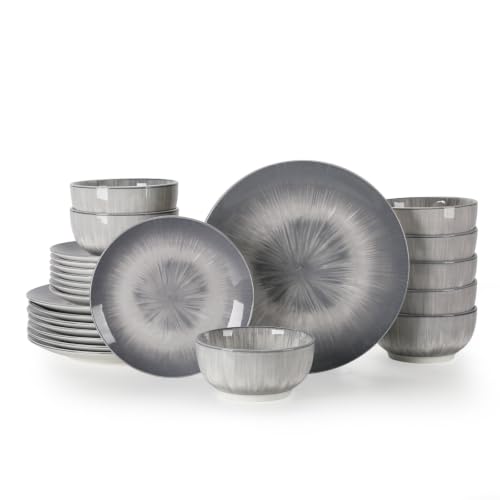 Sweejar Ceramic Dinnerware Service of 8,24 pcsPlate and Bowls for Kitchen - color: Gray, style: Service for 8 (24PCS)