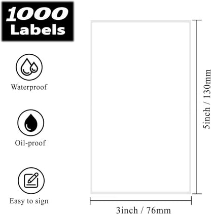 5" x 3" Thermal Labels, Fanfold Shipping Labels with Permanent Adhesive, White Printable Label Stickers for Barcodes, Addresses, Compatible with Zebra, Rollo Thermal Printer (5" x 3" - 1000PCS) - style: 5" x 3" - 1000PCS