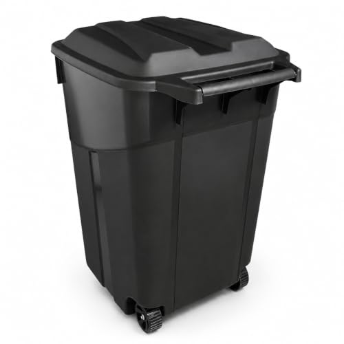32 Gallon Outdoor Trash Can with Attached Lid Wheeled Heavy-Duty