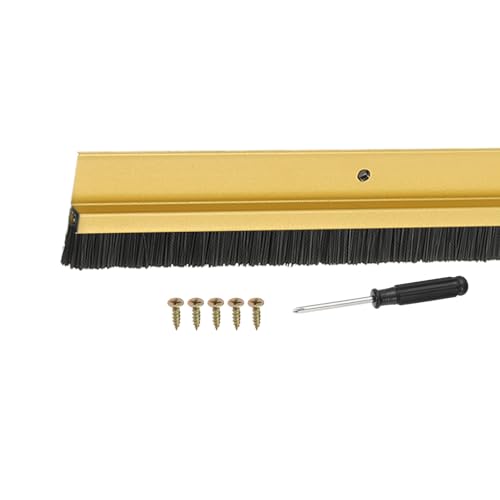 Door Sweep Aluminum Alloy Brush Sweeps, 0.4 Inch Black PP Brush 39"L x 1.4"W Fit for Gaps of Door Bottom - H-Shape Holder (Gold) - color: Gold, size: 0.4 Inch