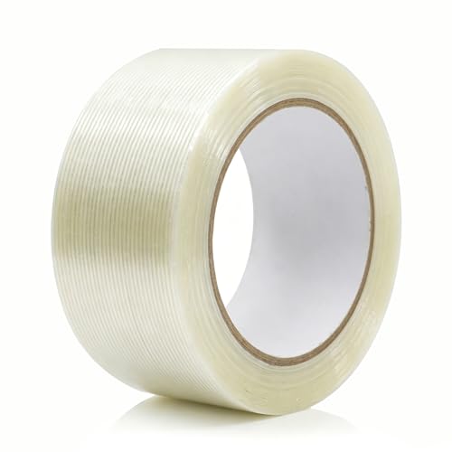 Strapping Tape 2 Inch x 35 Yards 1 Rolls, Heavy Duty Tape for Cargo, Clear Packing Tape Reinforced with Mono Fiberglass, 5.5 Mil Thick Filament Tape, Strong Packaging Tape & Fiber Tape - size: 1Roll: 2 Inch x 35y