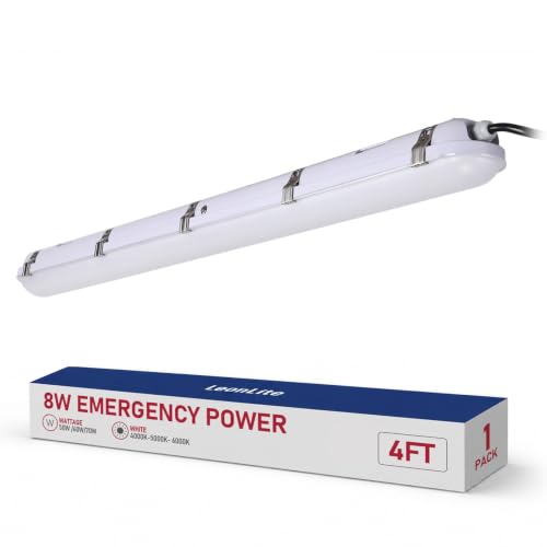 LEONLITE 3CCT 4FT LED Vapor Tight Light, 90-Min Emergency Battery Backup