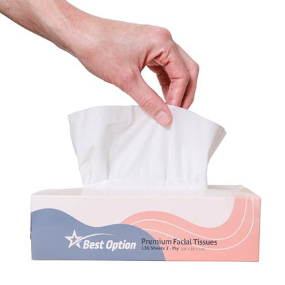 Soft 2-Ply Facial Tissue, White, 130-Count Box | Professional, Gentle and Durable | Great for Bathroom, Office, Business, School (3,900 Tissues, Bulk Pack of 30-Boxes)