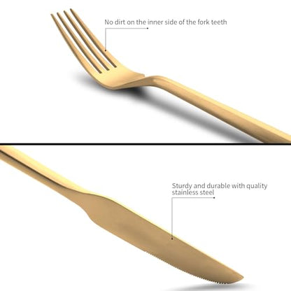 Matte Gold Silverware Set Hexagon Handle 20-Piece Service for 4 - color: Matte Gold, size: 20 Pcs