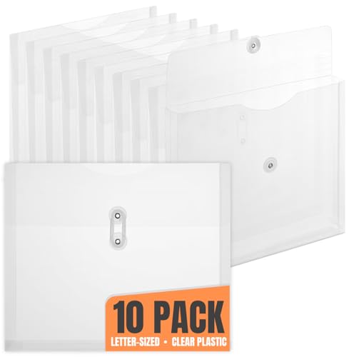 1InTheOffice Poly Envelopes Button & String Closure, Expanding Wallet, Letter Size, Clear, 10/Pack - size: One Size