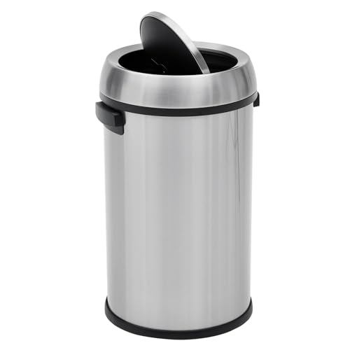17 Gallon/65L Round Open Top Trash Can, Commercial Stainless Steel Garbage Bin, Heavy Duty Fingerprint & Rust Resistant Waste Container for Kitchen, Office, Restaurant,Flip-Top Trash Can,Silver - color: Silver swing lid