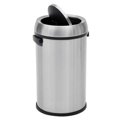 17 Gallon/65L Round Open Top Trash Can, Commercial Stainless Steel Garbage Bin, Heavy Duty Fingerprint & Rust Resistant Waste Container for Kitchen, Office, Restaurant,Flip-Top Trash Can,Silver - color: Silver swing lid