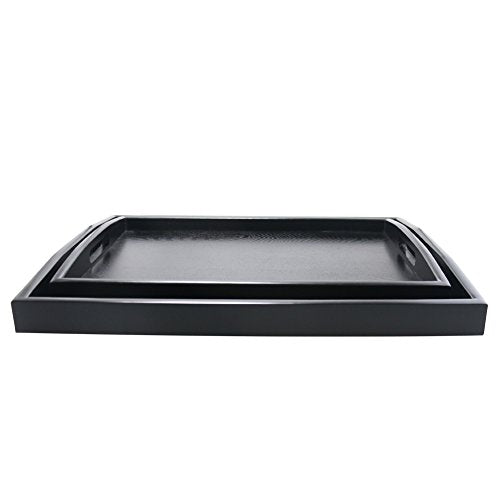 DILLMAN Serving Tray Large Black Wood Rectangle Food Tray Butler Tray Breakfast Tray with Handles (Large+Small) - size: 18" x 14" x 1.8"