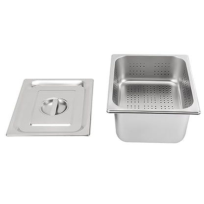 DYNAMI 1/2 Size Hotel Pan with Lid, 4" Perforate Pan+6" Steam Table Pan