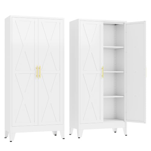 GAIOUS 61" Tall Kitchen Pantry Cabinet,Metal Storage Cabinet White Cupboard - color: White, size: 13.78"D x 27.55"W x 61"H