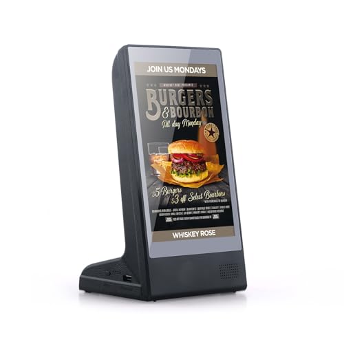 WeADS Electric Sign with Sensitive Touch 8" LCD Screen and WiFi Connection and High-Capacity Portable Charging,Display Table Signs Stand for Restaurant Menu and Show Fair (Black) - color: Android 6.0