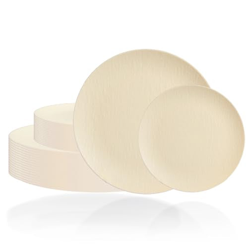 32pcs Ivory Unbreakable Reusable Plastic Plates for Wedding Party - color: Ivory