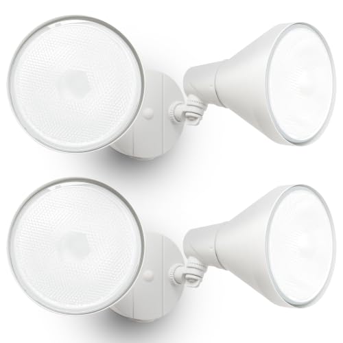 LUTEC 2 Pack Adjustable Metal Twin Par Holder Outdoor Flood Lights, Dusk to Dawn Security Lights, Floodlights Fixture, Waterproof Exterior Max 300 Watt Par38 Flood Light for Patio, Garden, Yard-White - color: White, size: 2 Pack
